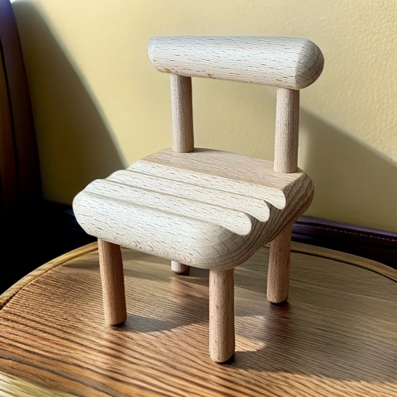 橡木实木手机支架迷你椅子桌面可爱凳子创意摆件iPad平板懒人神器