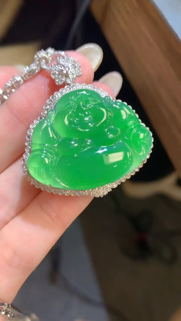 吊坠(不含链)18K金镶嵌翡翠102-佛公（不含链扣