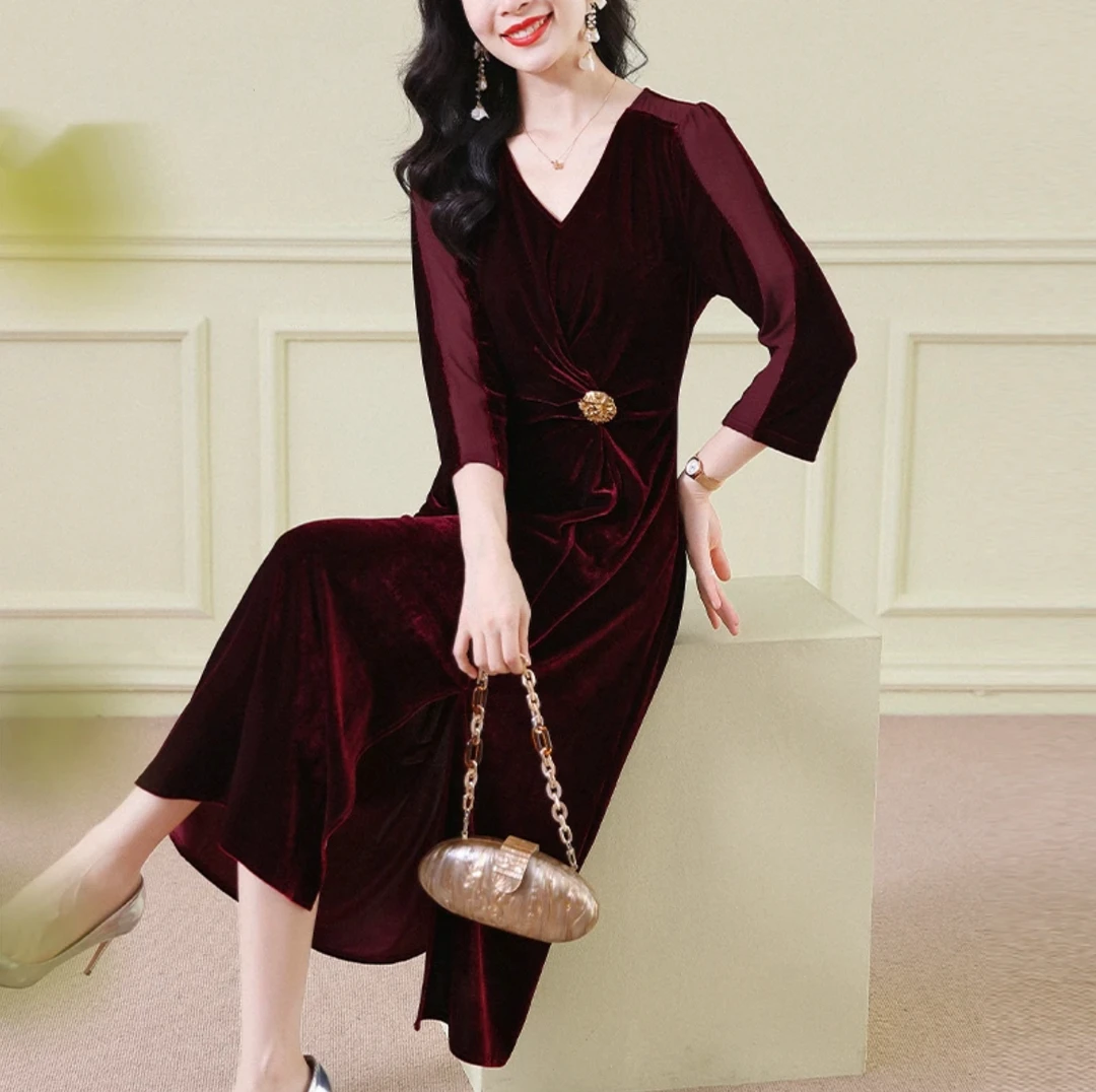 JIRUIMAN/吉瑞曼高级感V领修身新款高端时尚显瘦气质连衣裙Q937