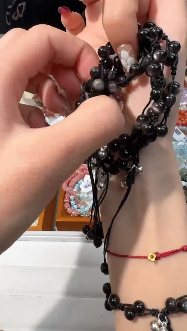 【闪购商品】水晶手链银S925镶嵌D192银耀编绳铃铛款