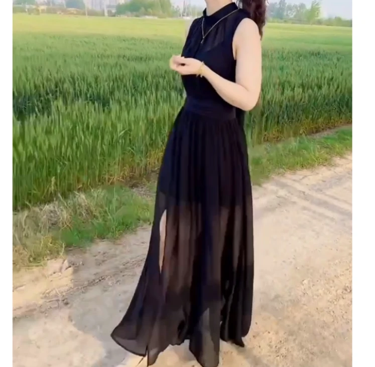 2025夏季新款网红同款洋气韩版潮流设计感休闲连衣裙长款nm-缘