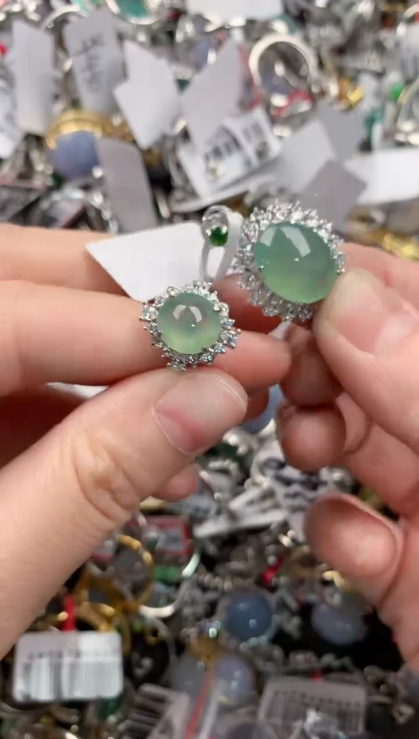 银S925镶嵌戒指翡翠6666----9