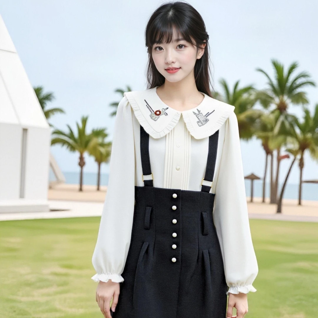 唐狮娃娃领纯色衬衫显瘦减龄127128105003