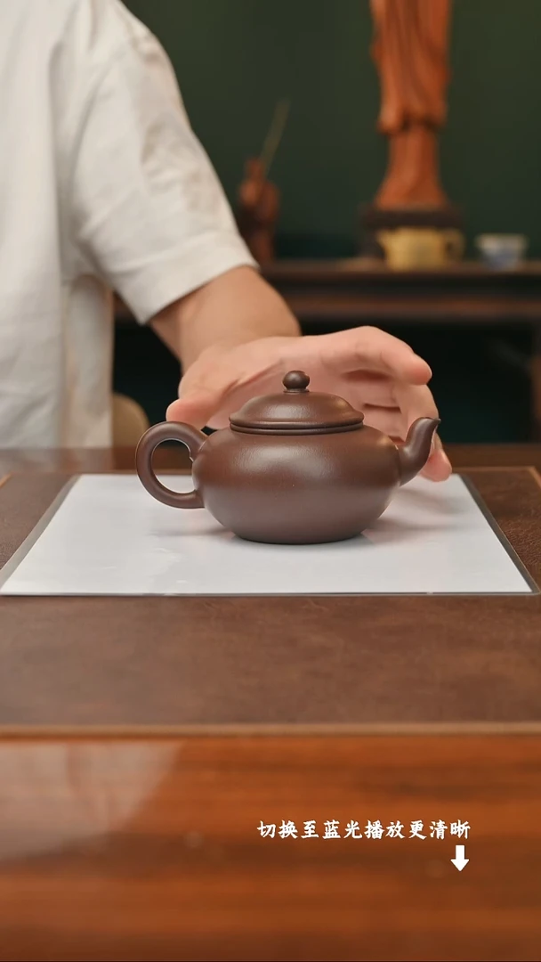 茶壶紫砂海*浪张志超-扁樱 紫泥-240cc-内推