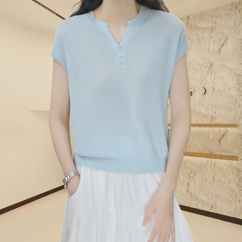 夏季新款欧若风短袖针织衫时尚减龄洋气小衫2025爆款纯色百搭上衣