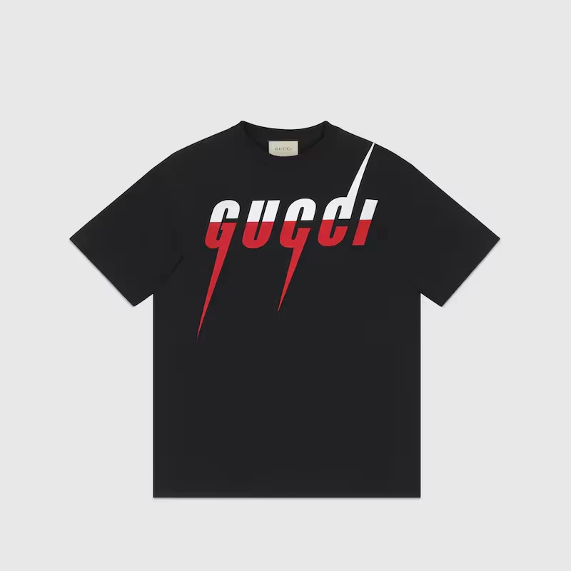 GUCCI/古驰通用黑色棉质刀锋锋刃印花短袖T恤男女同款