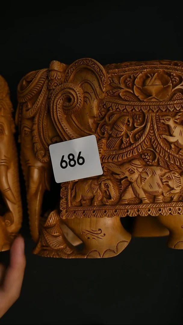 檀香木其他工艺品雕刻象2500克一对-6号686