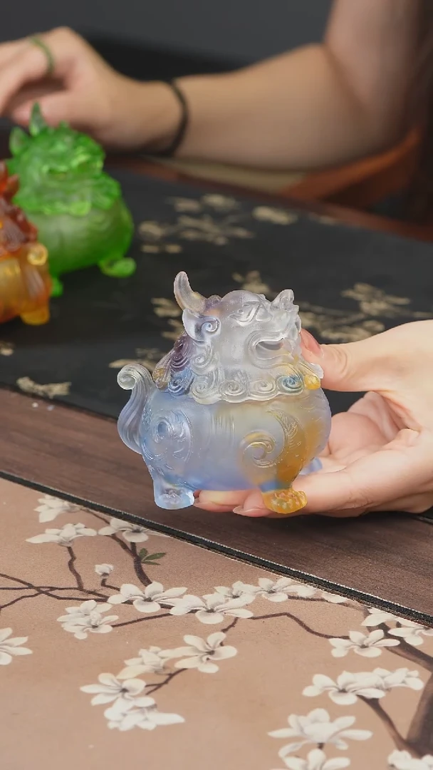 手工艺品琉璃彩色狻猊香炉小号