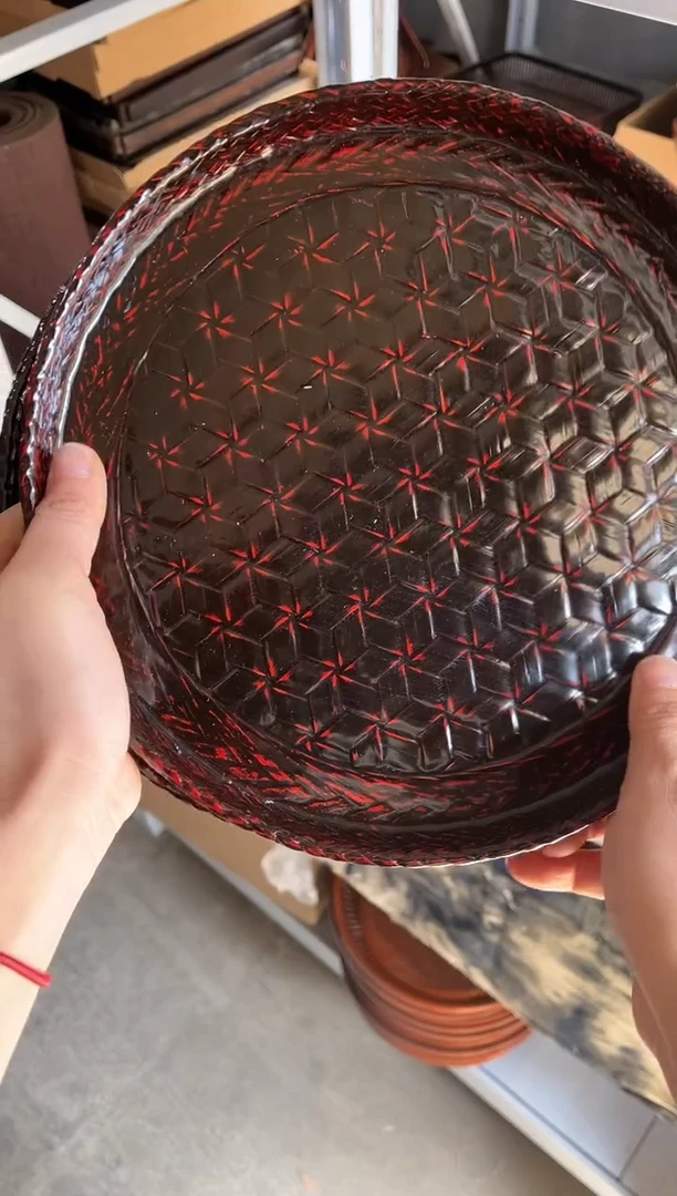 【闪购商品】红黑底色竹制直径24厘米托盘