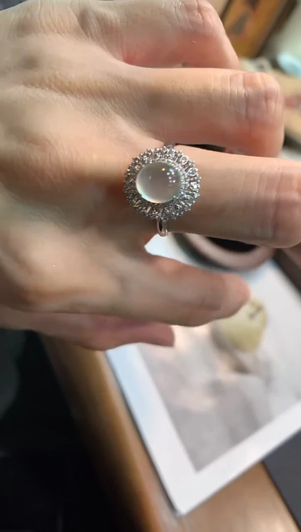 翡翠戒指18K金镶嵌戒指14圈上下两个圈口免费改