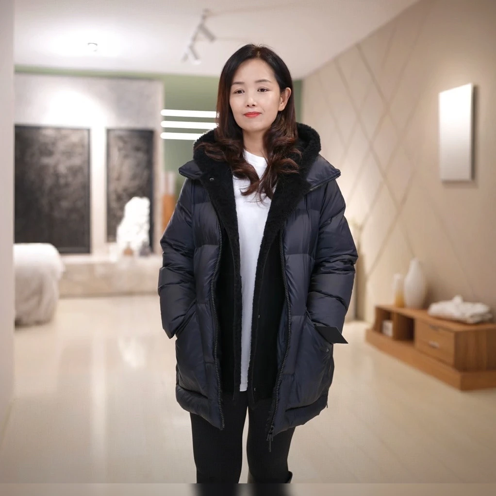拥抱温暖 高密面料鹅绒服拉贡帽子冬加厚羽绒服外套一手长 25328