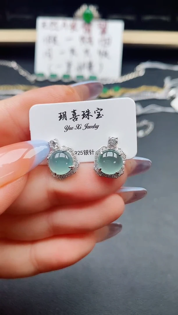 翡翠戒指银S925镶嵌21321