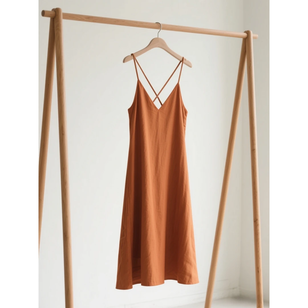 今年流行色系！落日棕橘v领无袖连衣裙女高级感慵懒独特别致吊带裙