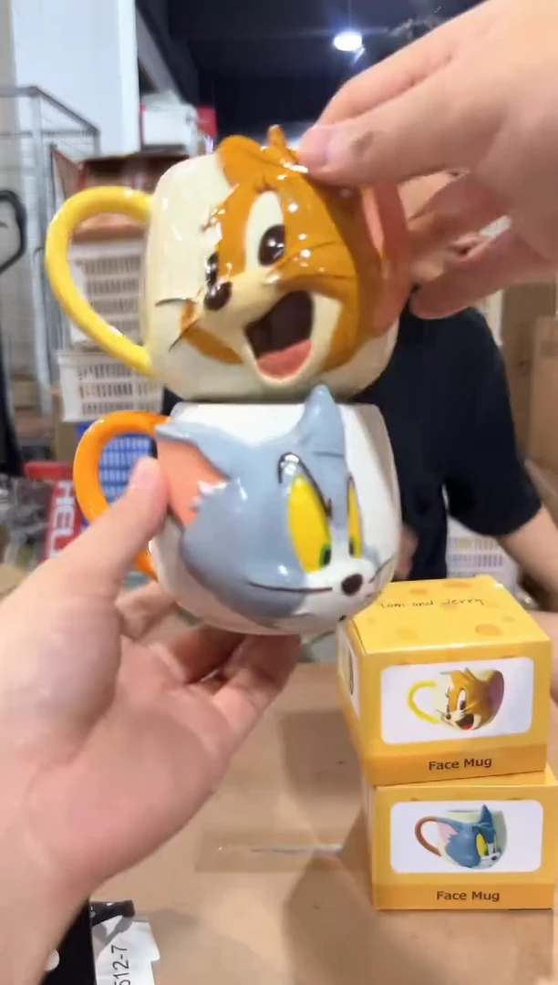 瓷片原盒立体猫和老鼠对杯