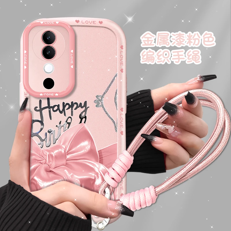 适用vivos19手机壳丝绸蝴蝶结粉色泡芙壳硅胶软防摔保护套