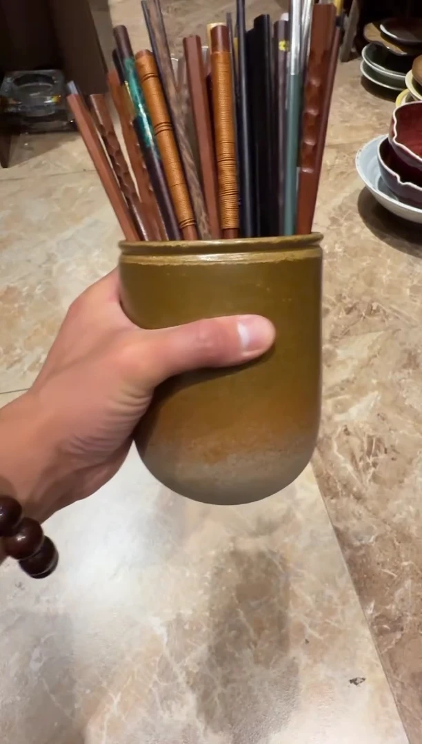 瓷手工黄色筷子筒