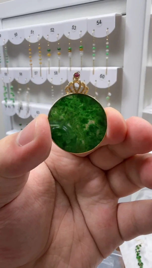 吊坠(不含链)18K金镶嵌翡翠缅甸天然A货翡翠