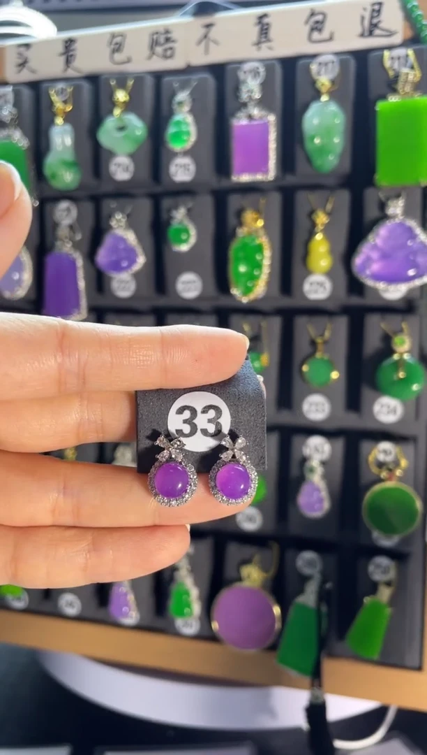 翡翠银S925镶嵌耳饰33