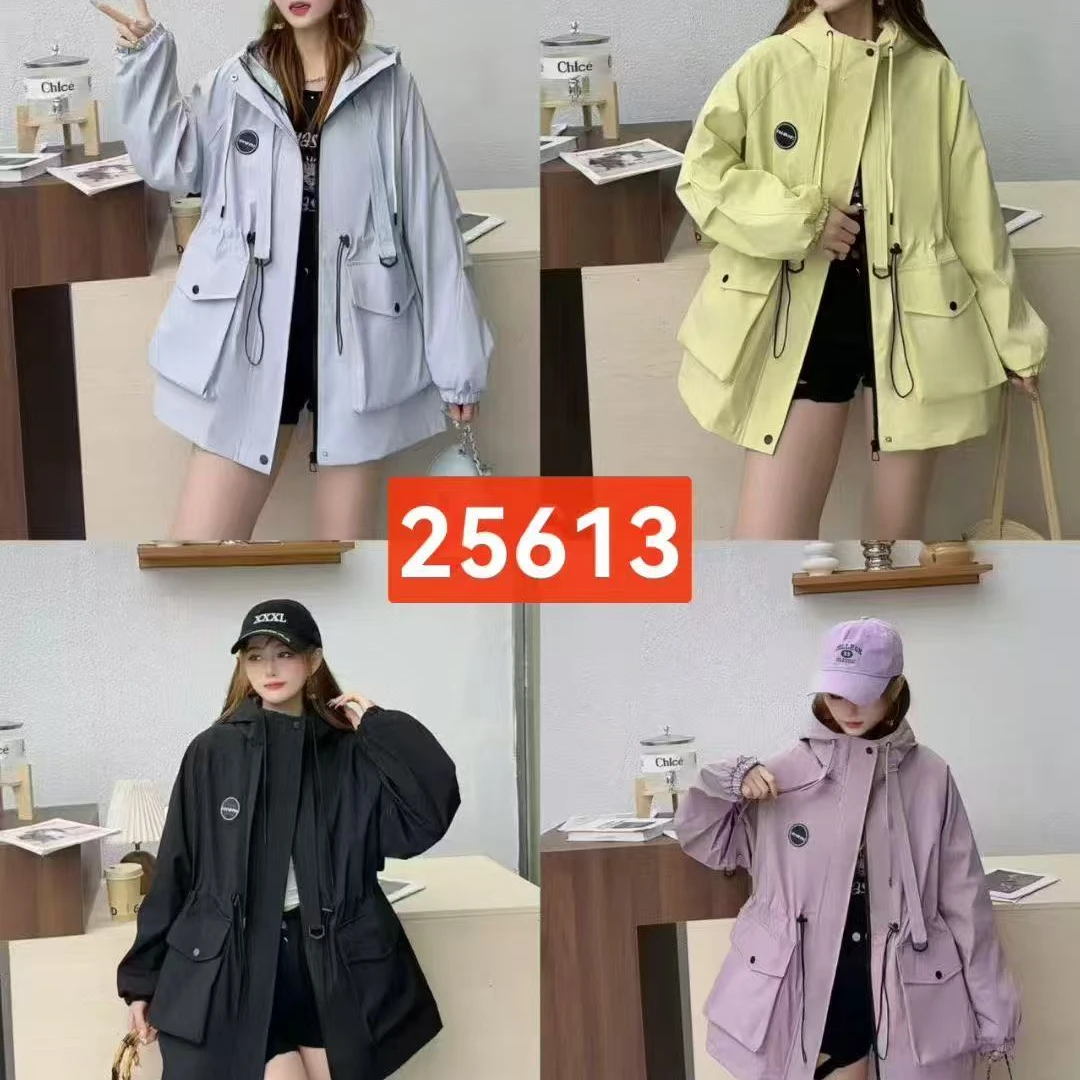 25613早秋款收腰百搭连帽冲锋衣外套
