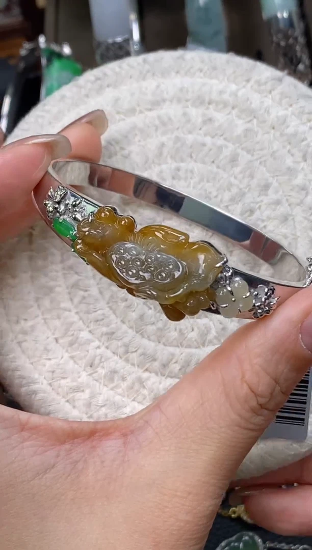 颈饰银S925镶嵌翡翠净货15912