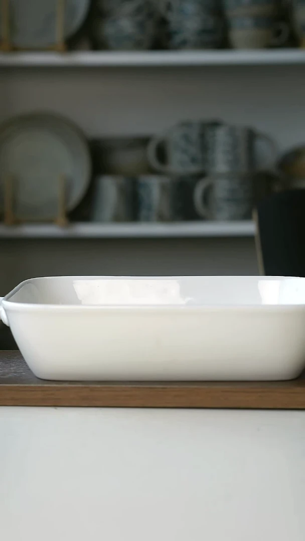 陶瓷微瑕极简白双耳四方烤盘24.5cm@4-2@