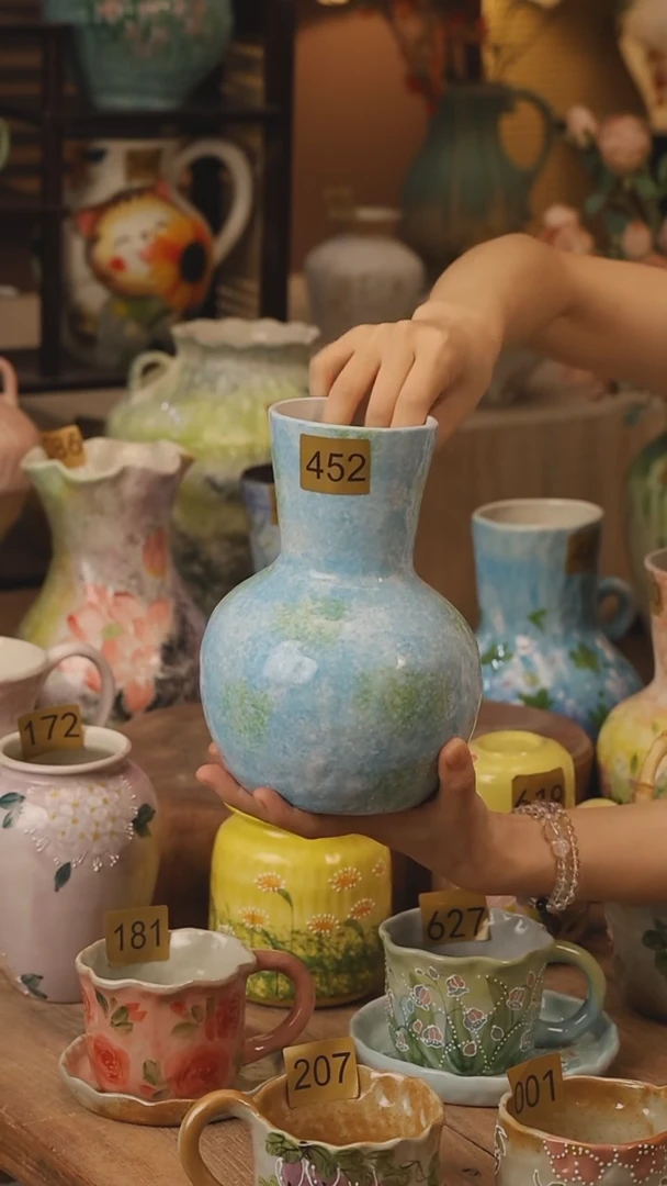 陶瓷452景德镇设计师手作花器摆件侘寂风