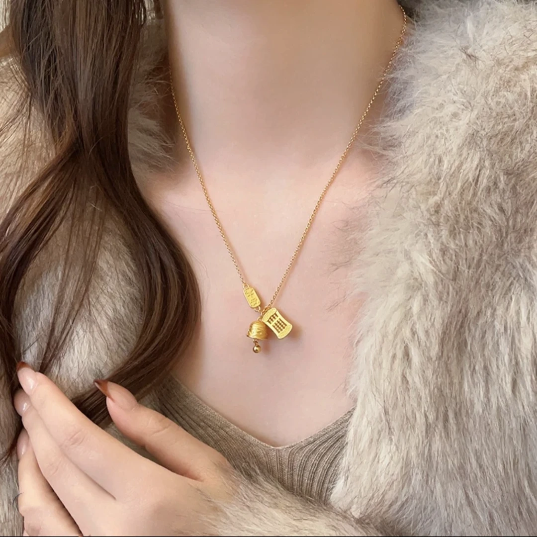 铜合金项链 新中式如意平安铃算盘项链配饰女秋冬轻奢高级感