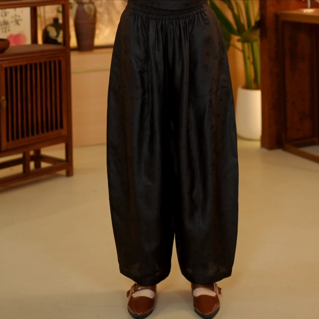 莹 新中式国风 2681506 细纱罗 重磅双面双穿 莨纱 奶奶裤  L 92