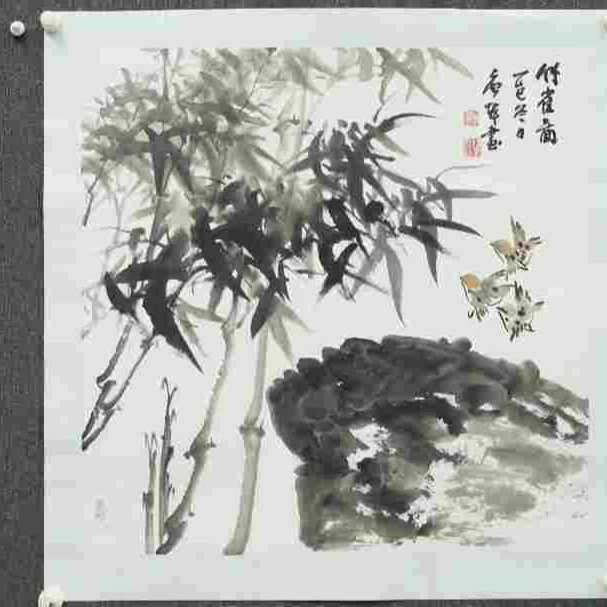 现货， 唐老师，68*68，花鸟，竹雀图