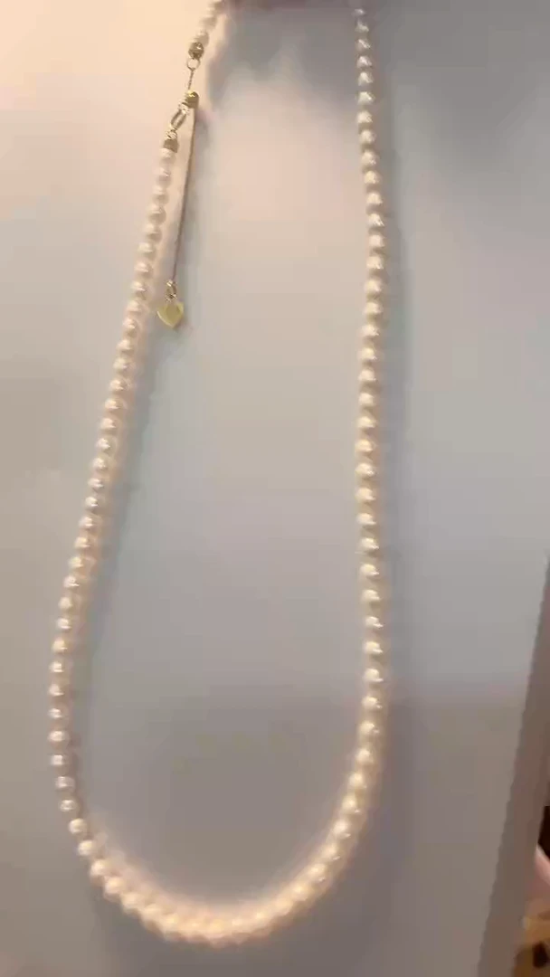 淡水珍珠银S925镶嵌颈饰5号 小米珠项链 爱心扣头