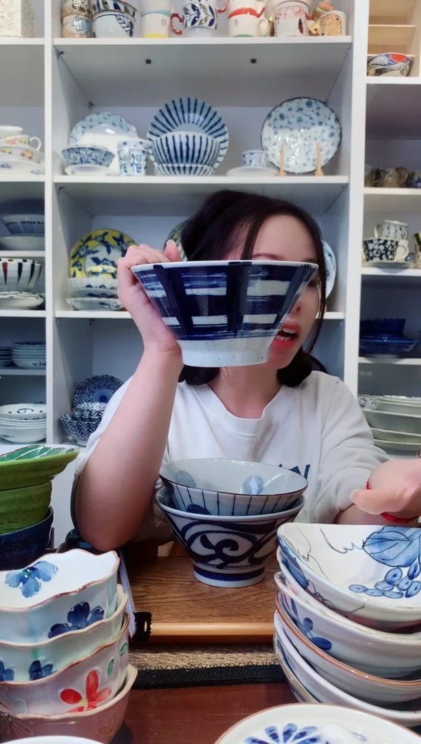 陶瓷日本进口三峰高脚斗笠碗