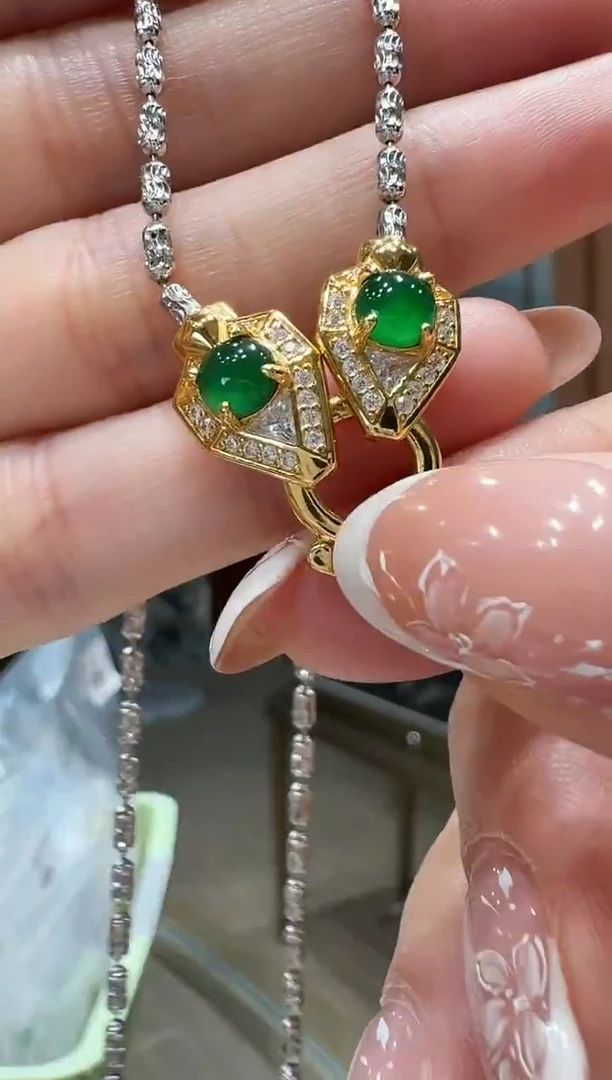 项链银S925镶嵌翡翠项链