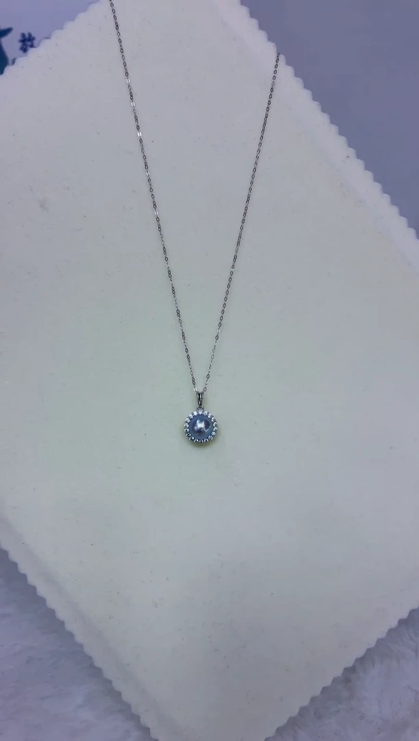 银S925镶嵌DA海水珍珠海水灰珠吊坠8-9 y466