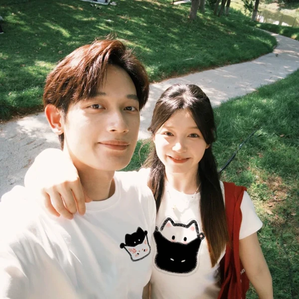 （2件装）情侣装短袖t恤男女一长一短2025夏季新款修身显瘦纯棉短袖