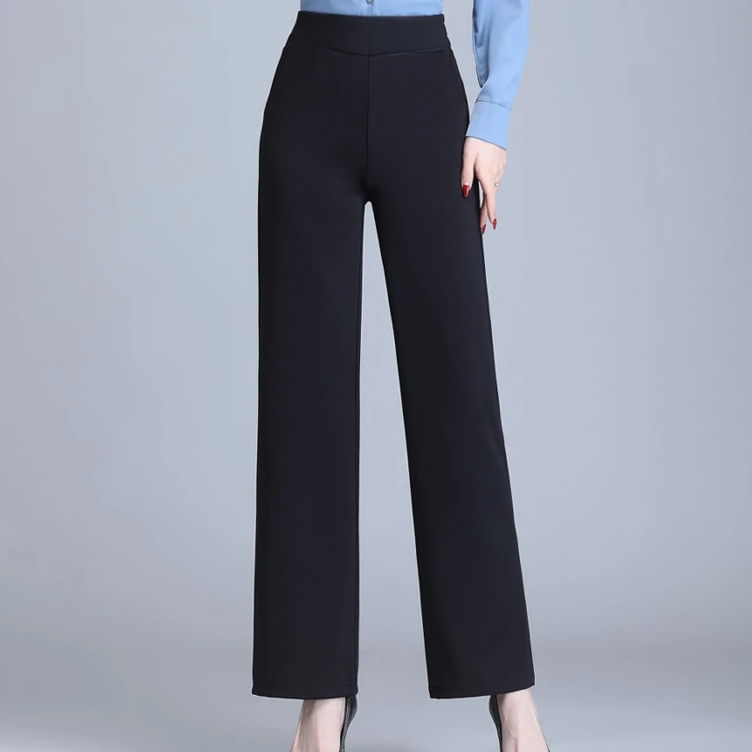 直筒阔腿裤女高腰显瘦舒适黑色休闲西裤5218#裤长100