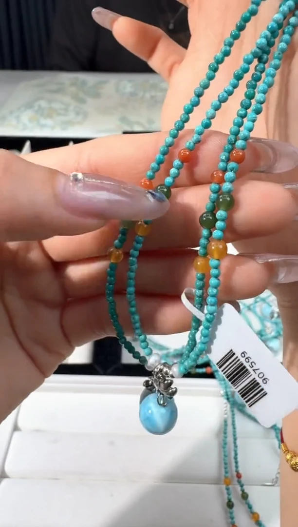 水晶手链银S925镶嵌K042松松海纹单珠项链