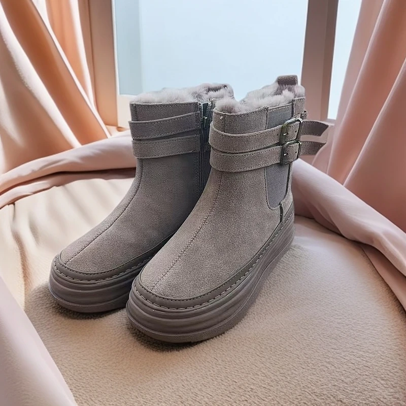 【锦衣服饰】3817加绒厚底设计扣雪地靴