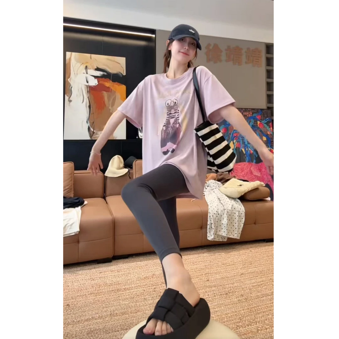 徐靖靖【戴眼镜的兔】短袖夏季韩系百搭宽松遮肉卡通半袖T恤2507021