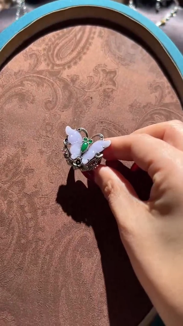 【闪购商品】翡翠戒指银S925镶嵌红翡绿翠 20号