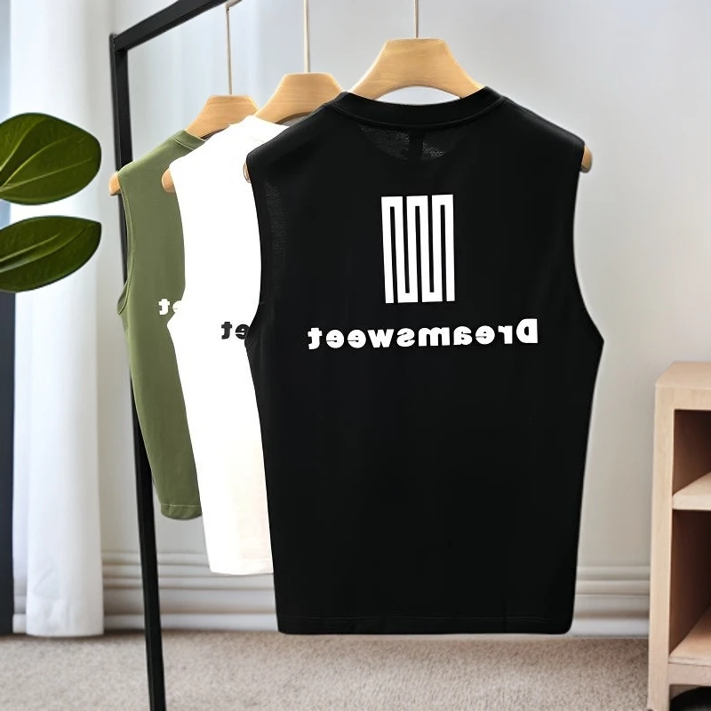 男士短袖t恤男夏季印花背心男潮牌运动无袖t恤男装休闲坎肩汗衫男
