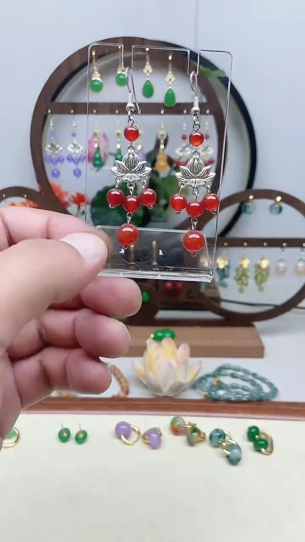 南红玛瑙银S925镶嵌耳饰108号