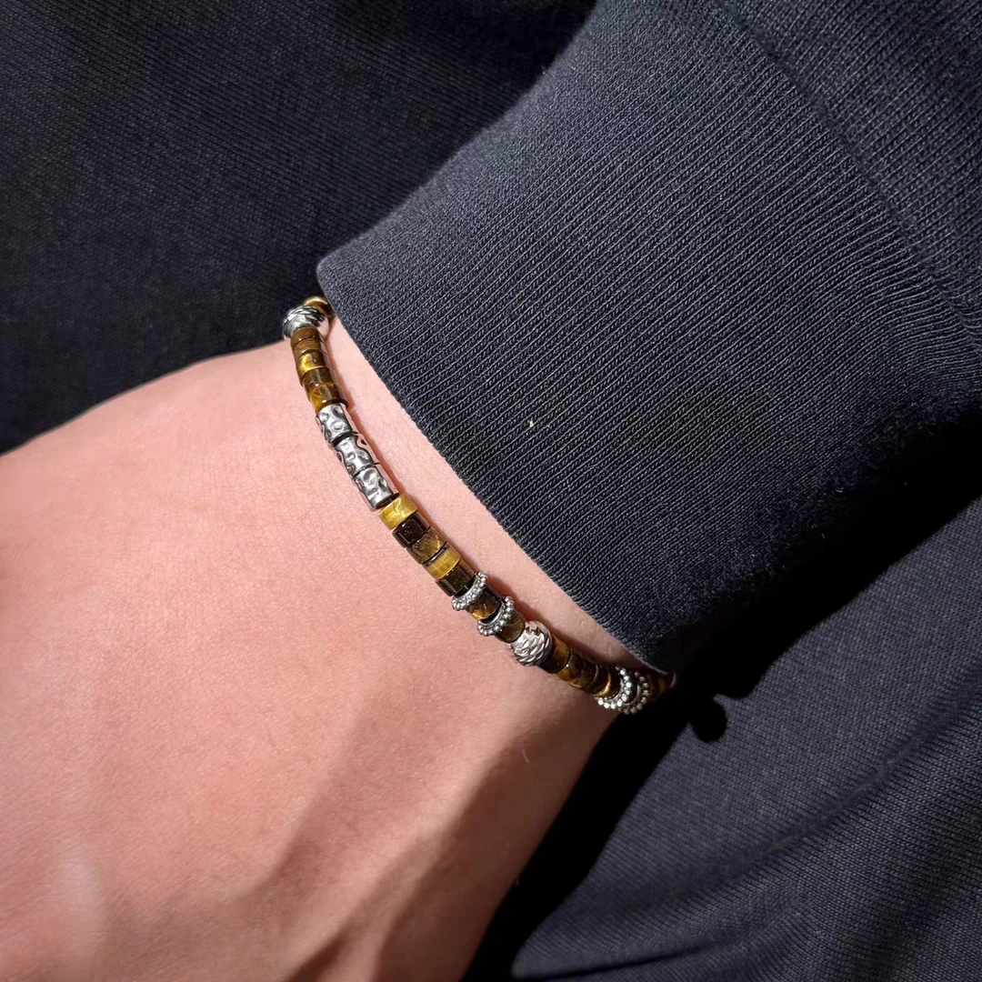 钛钢手链 G美拉德天然虎石男女同款简约高级感欧美流行情侣手链