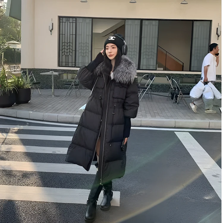 鹅绒服2025反季新款推荐银狐大毛领轻奢韩版品牌下架女装中长款