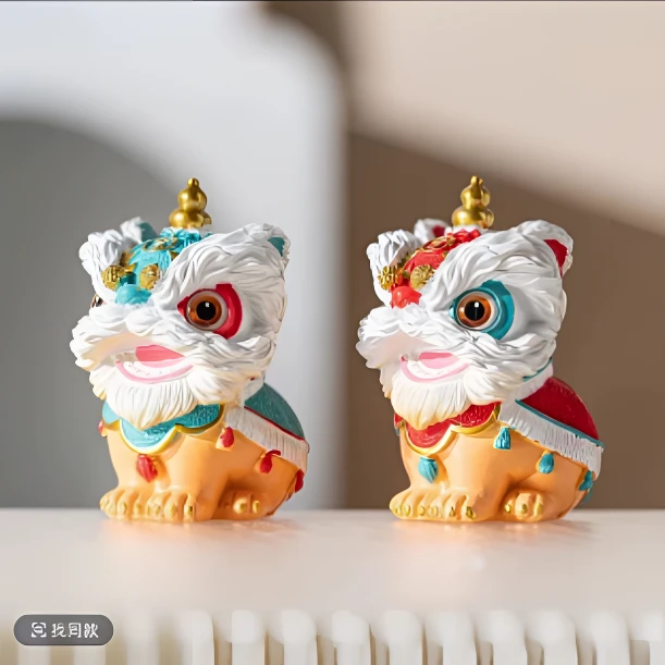 陶瓷醒狮摆件茶宠一对@ZH522