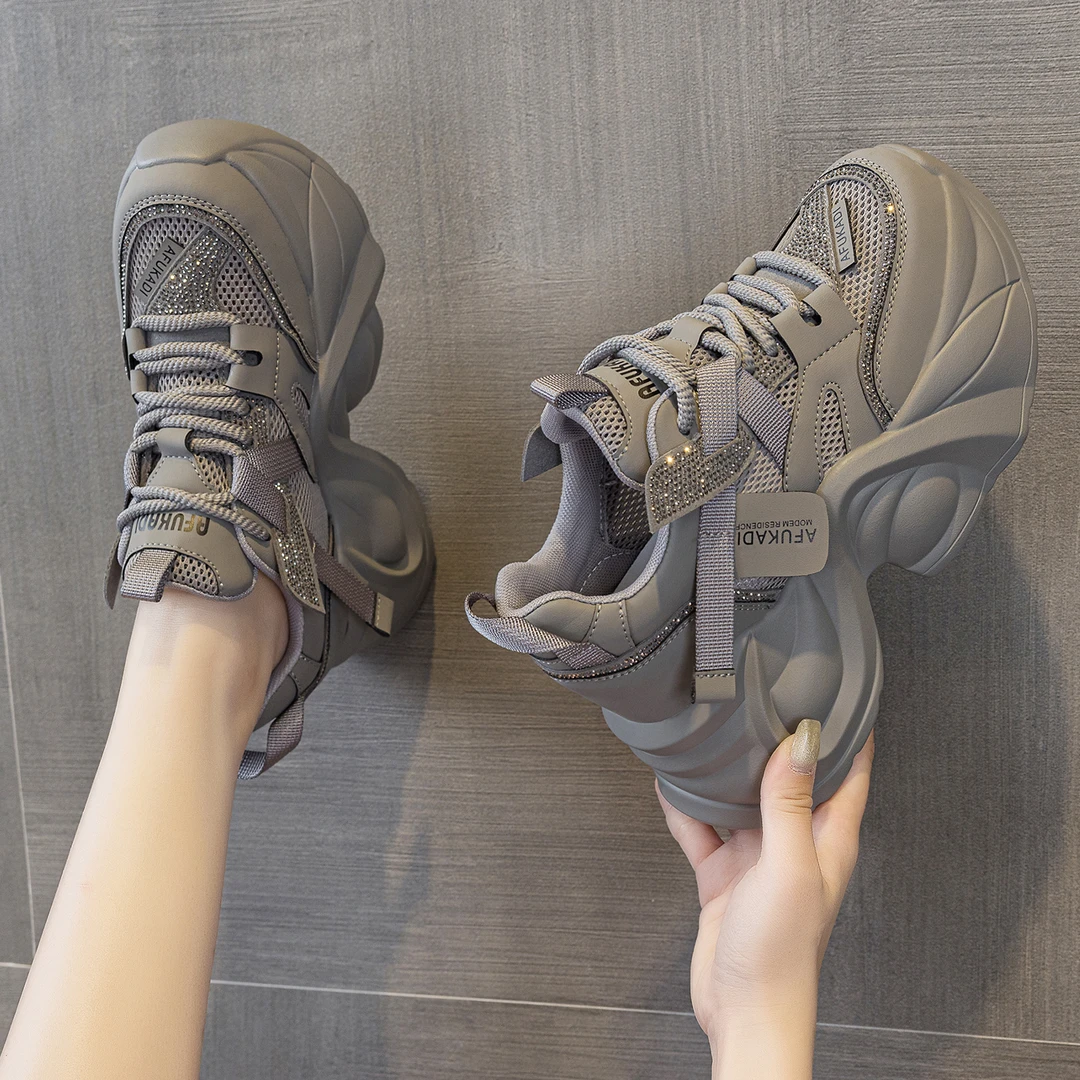 【8CM】老爹鞋女2025秋季新款百搭鞋子小个子内增高女鞋透气网面鞋