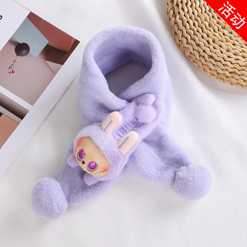 儿童围巾卡通拉布布风男通用冬休闲风女围巾加厚学生交叉宝宝围脖