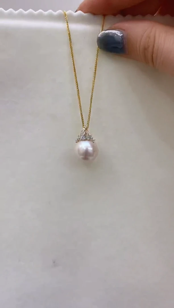 14K金镶嵌淡水珍珠吊坠86  12-13mm