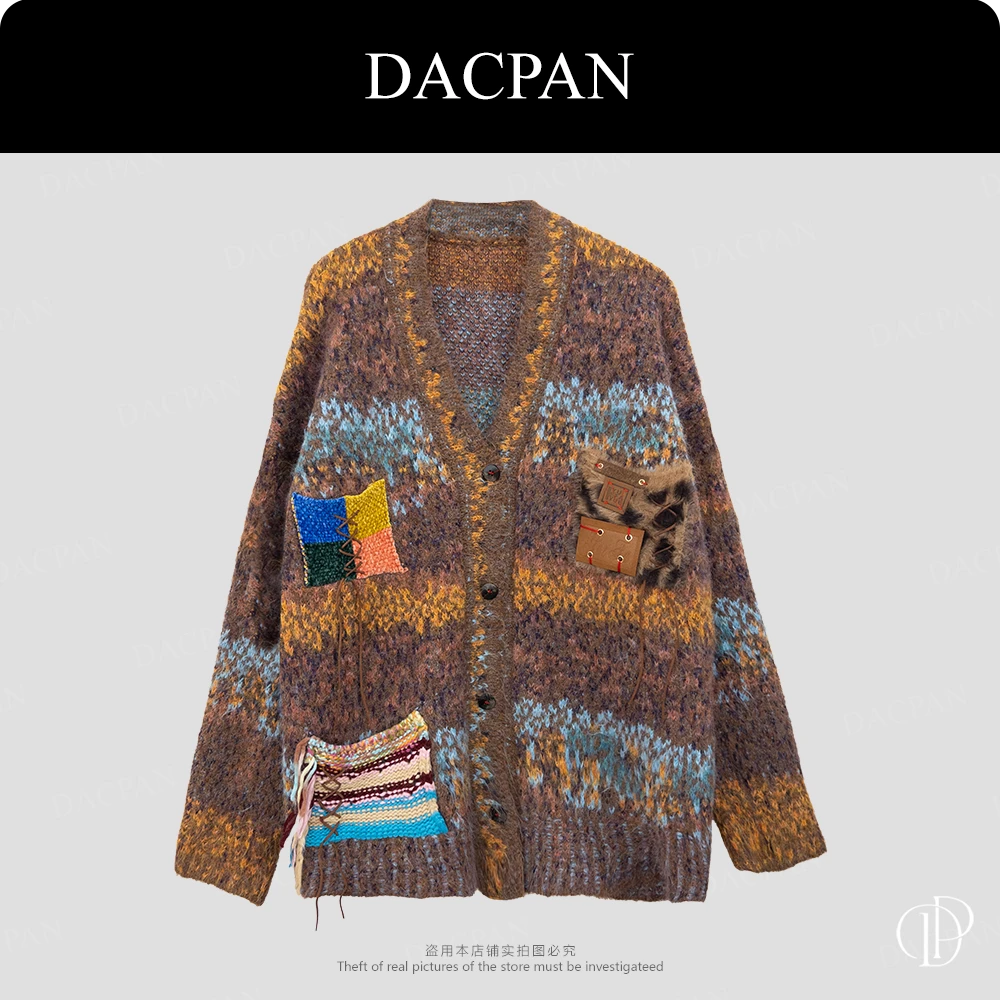 DACPAN- “小众款”豹纹拼接手工拉毛毛衣外套 2025/盼·PP 1126