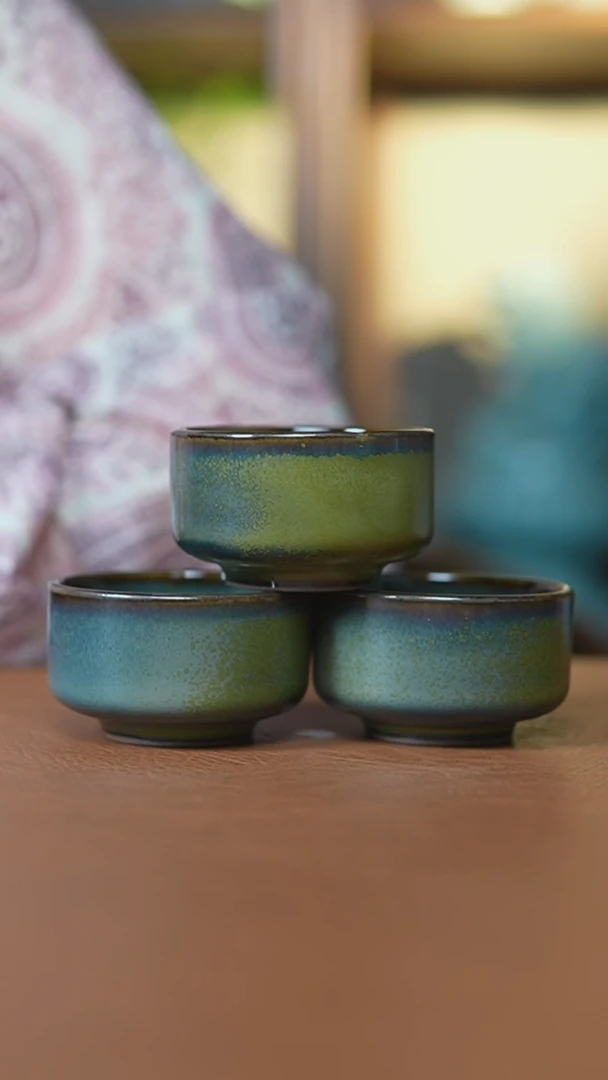 杯茶叶沫小唇口杯3支窑变瑕瑕