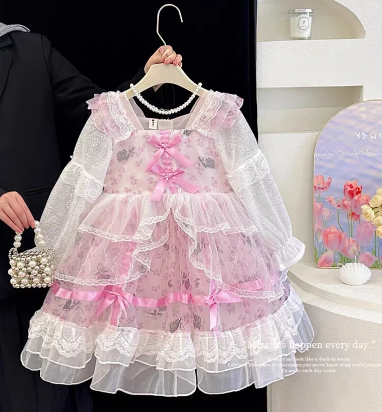 洛丽塔女童公主裙春秋2025新款儿童生日礼服小女孩蓬蓬裙女宝纱裙